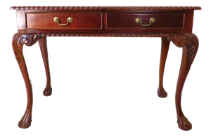 Vintage Mahogany Wood Ball & Claw Rope Edge 2 Drawer Console Sofa Hall Table