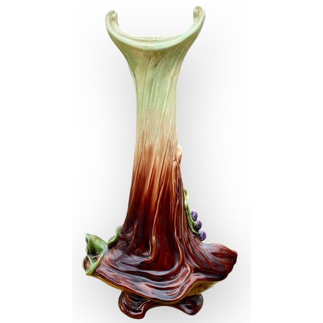 An Art Nouveau Plums Design Majolica Amphora Vase For Sale - Image 14 of 17