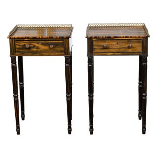 Pair of English Regency Period 19th Century Zebra Wood Tables with Brass Gallery For Sale