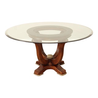 Modern Art Deco Style Round Glass Top Pedestal Dining Table For Sale