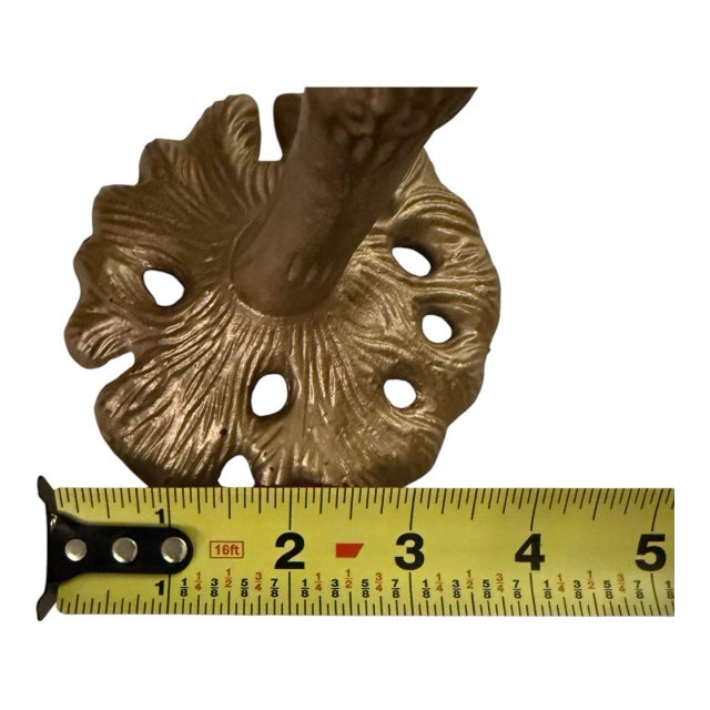 Late 20th Century Tropical Palm Tree Pillar Candle Holders - Set of 3 - Cast Metal - Gold & Verdigris - Coastal Maximalist For Sale - Image 9 of 12