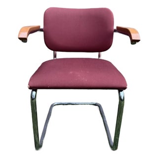 Vintage Cesca-Style Upholstered Armchair For Sale