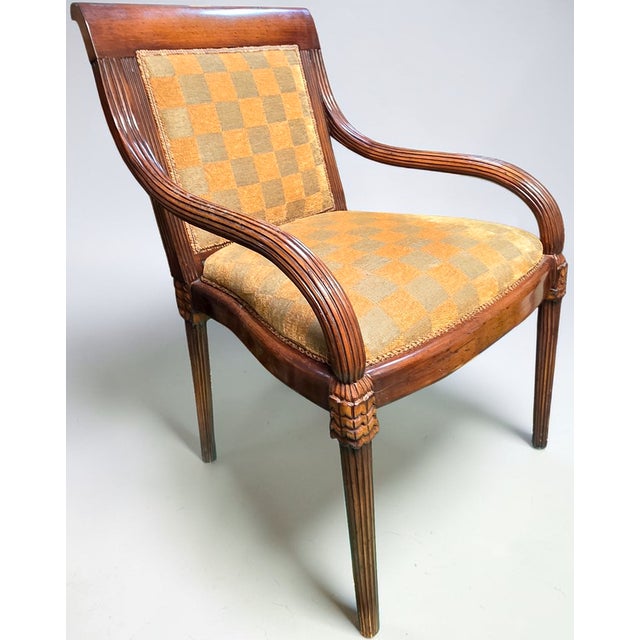 Nancy Corzine Neoclassical (Louis XVI Revival) Upholstered Armchair with Fluted Frame, Early 21st Century is classically...