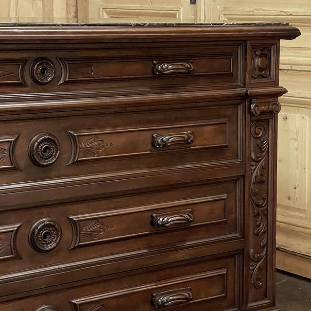 Antique Italian Renaissance Revival Walnut Nero Portoro Marble Top Commode For Sale - Image 15 of 18