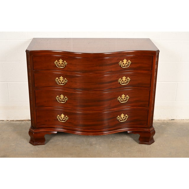 Baker Furniture Company Baker Furniture Historic Charleston Chippendale Carved Mahogany Serpentine Front Dresser Chest For Sale - Image 4 of 13