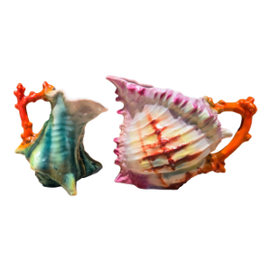 2 Royal Bayreuth Figural Spiky Shell /Milk / Creamer / Conch Shell Creamers or Pitchers Unmarked With Coral Handle / Unmarked Dates From Early 1900s