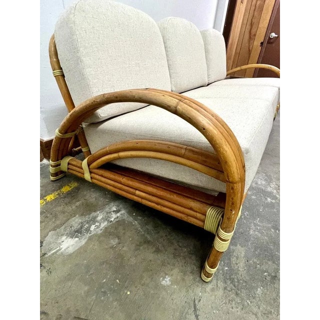 Taupe Ritts So. Rattan Sofa with Custom Upholstery For Sale - Image 8 of 13