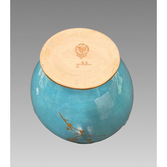 Antique Royal Worcester Gilt & Turquoise English Landscape Reticulated Vase, Aesthetic Period 1873 For Sale - Image 9 of 10