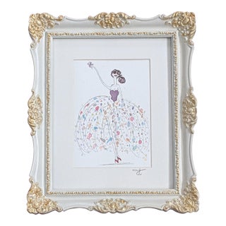 Original Fashionista Figural Watercolor Painting Framed For Sale