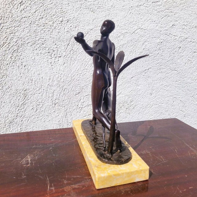 Metal 20th Century Man with Antelope in Bronze and Marble For Sale - Image 7 of 18