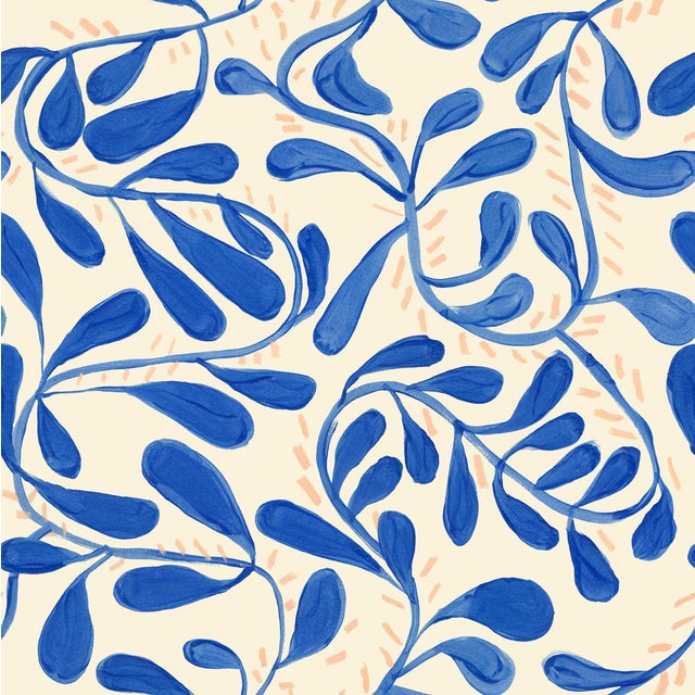 Wallflower Vines Wallpaper by Susan Hable in Cream and Blue For Sale