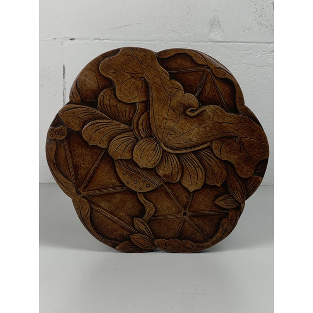 Mid-Century French Carved Oak Side Table with Lotus Motif, 1950s For Sale - Image 10 of 18