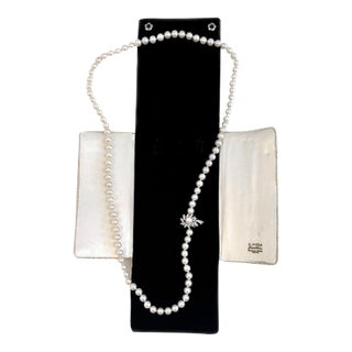 1950s Akoya Pearls With 14k White Gold & Diamond Clasp 31" For Sale