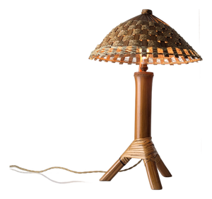 Bamboo and Rattan Table Lamp with Woven Shade, 1950s