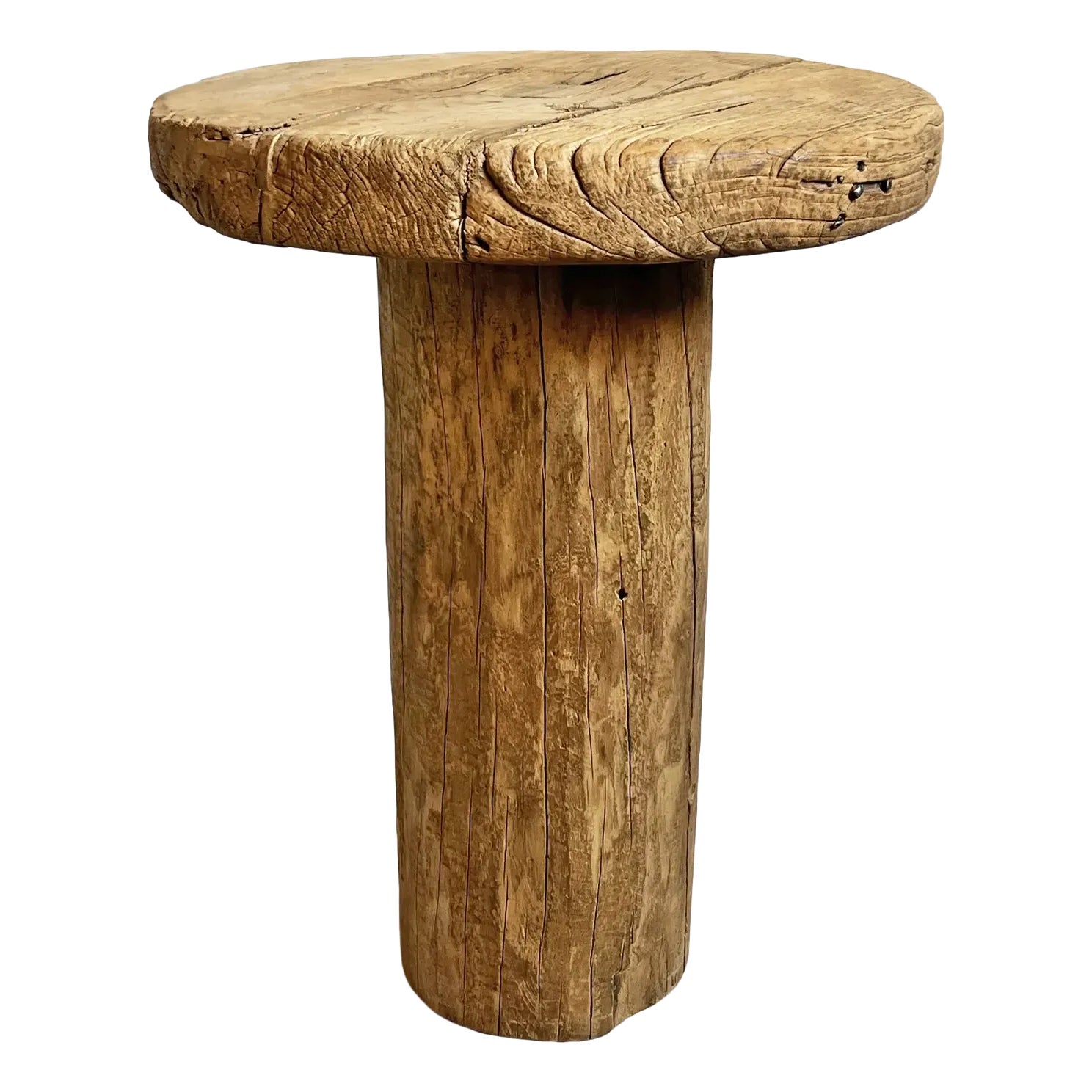 Rustic Log Vintage Round Side Table | Chairish