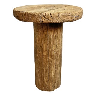Rustic Log Vintage Round Side Table For Sale