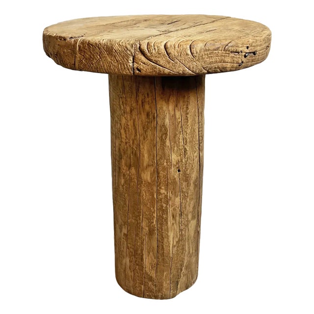 Rustic Log Vintage Round Side Table For Sale