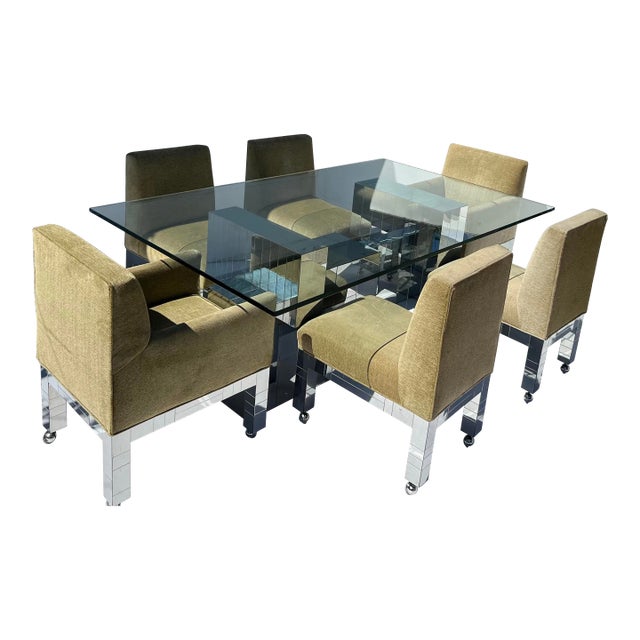 1970s Paul Evans Cityscape Chrome Dining Table and Chairs 6. For Sale
