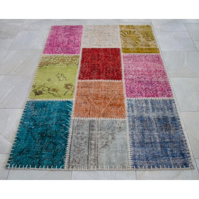 Vibrant Pink & Red Turkish Rug Hand Knotted Handstitched Floor Art Room Decor - 4'x5'11" For Sale - Image 17 of 17