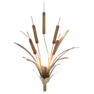 Brass Cattail Wall Lamp Attributed to Maison Jansen, 1970s For Sale