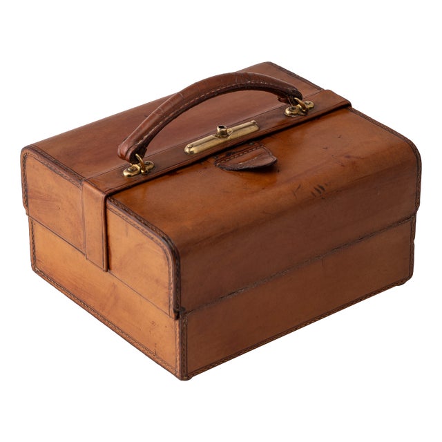 Antique Victorian Leather and Brass Jewellery Case, 1900 For Sale