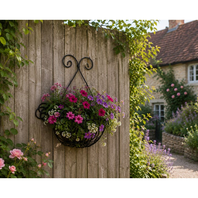 Vintage Wrought Iron Scrolled Wall Pocket Planter For Sale - Image 9 of 17