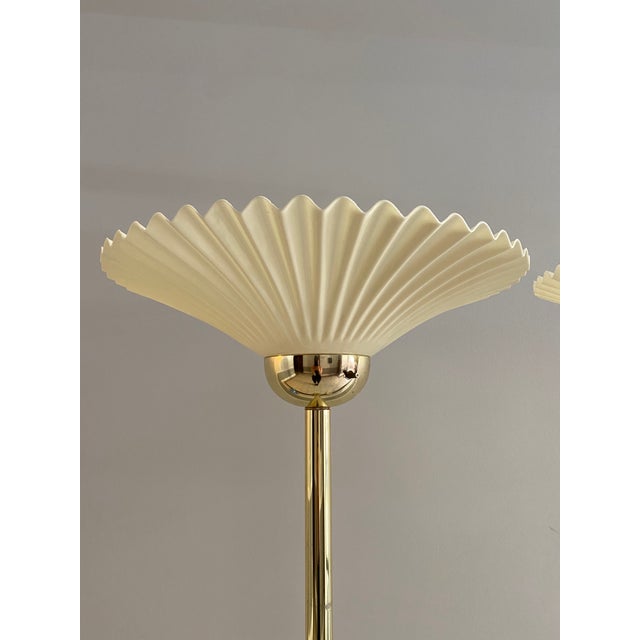 Vintage 1980s Art Deco Brass and Acrylic Flower Petal Floor Lamps a
