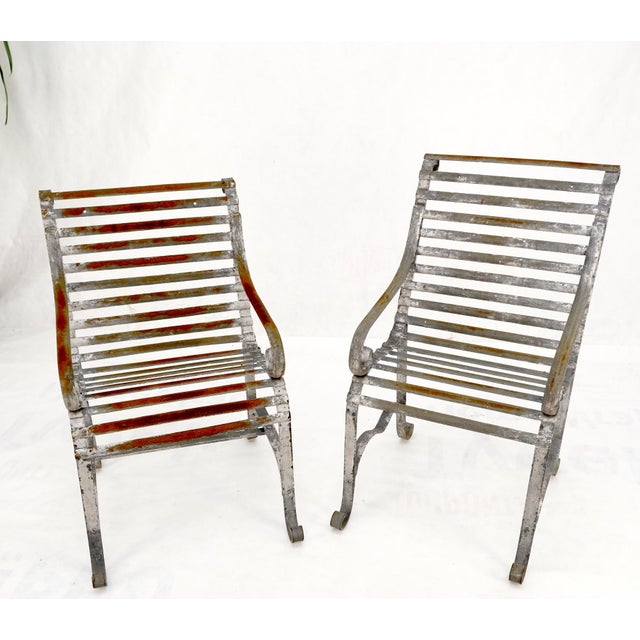 Heavy Antique Wrought Iron Outdoor Chairs His & Hers For Sale - Image 16 of 18