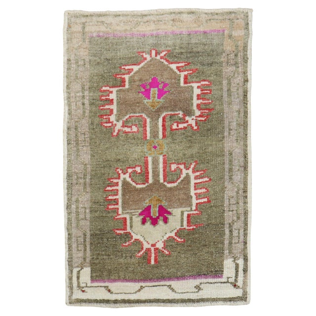 Mid 20th Century Quirky Turkish Anatolian Rug Mat - 2' x 2'11" For Sale In New York - Image 6 of 18