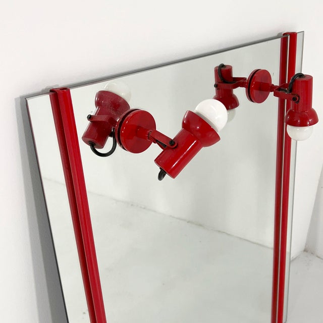 Red Vanity Mirror in Metal with Adjustable Lamps, 1970s For Sale - Image 6 of 8