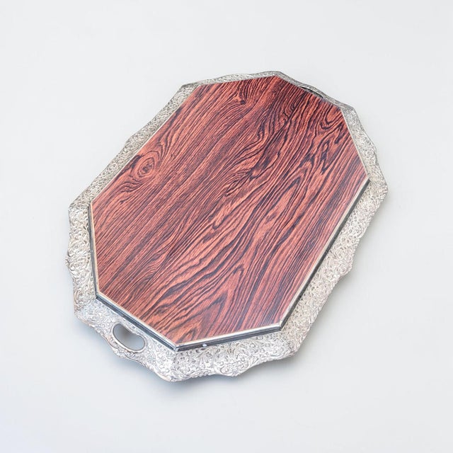 Mid-Century Modern Dutch Silver-Plated and Mahogany Serving Tray by Hooijkaas of Schoonhoven, 1950s For Sale - Image 18 of 18