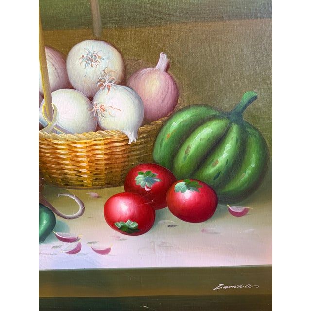 Mid 20th Century Mid 20th Century Large Still Life Oil Painting of Vegetables For Sale - Image 5 of 7