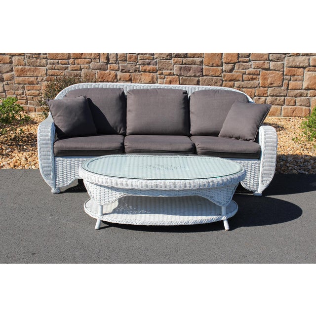 Henry Link Wicker Rattan Coffee Table With a Glass Top For Sale - Image 18 of 18