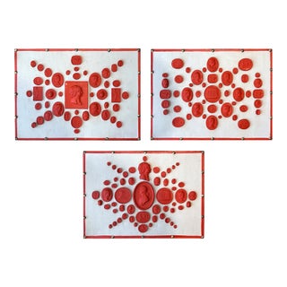 Set of Three Grand Tour Neoclassical Vintage Red Plaster Cast Waxed Intaglio Arrangements For Sale