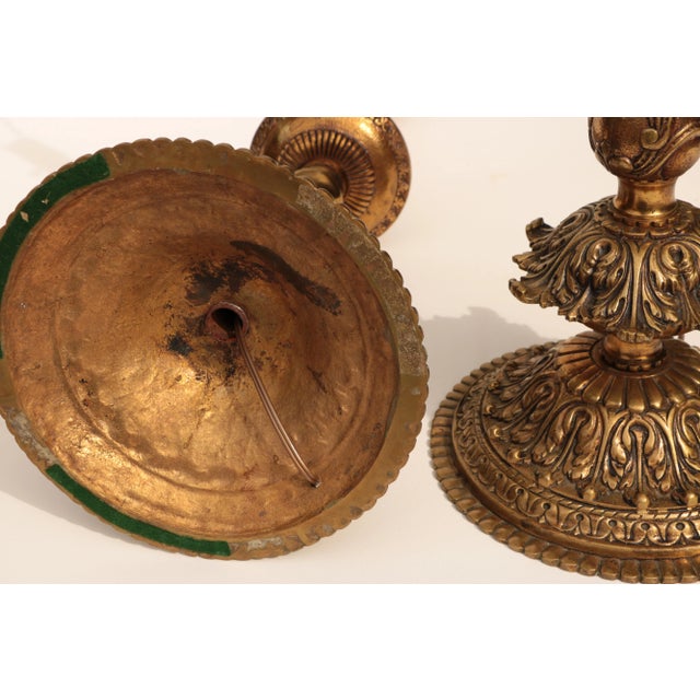 Bronze French Doré Bronze Style Candlestick Lamps - a Pair For Sale - Image 8 of 11