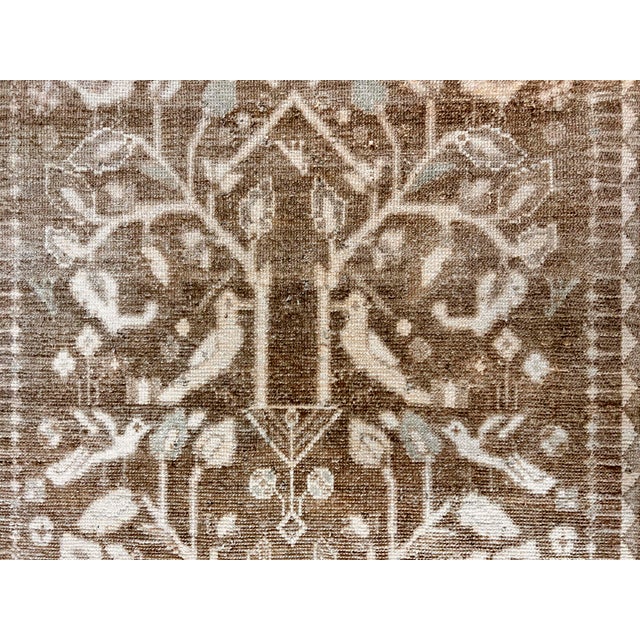 Modern Vintage Circa 1940 Taupe Malayer Pictorial Hand Knotted Runner With Birds Flying 3'7 X 9' For Sale - Image 3 of 7