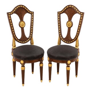 Early 19th Century Pair of Russian Neoclassical Parcel-Gilt Side Chairs For Sale