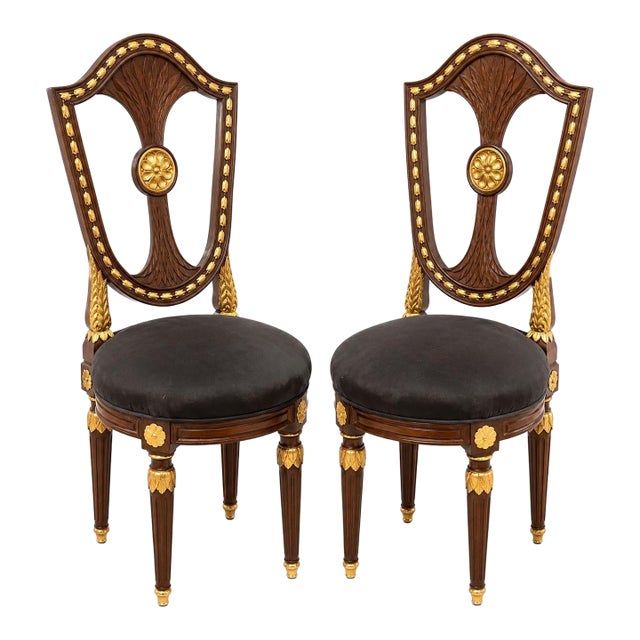 Early 19th Century Pair of Russian Neoclassical Parcel-Gilt Side Chairs For Sale