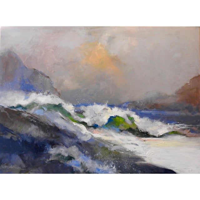 Painting of Ocean Tides Colliding, Kinetic, Cobalt, Water, Vetiver - "Aqua Break" For Sale - Image 10 of 10