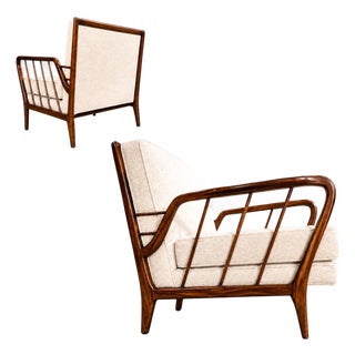 Mid-Century Brazilian Armchairs by Rino Levi, Hardwood & Bouclé, 1960s For Sale
