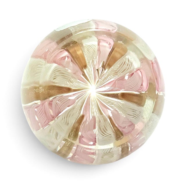 Mid Century Murano Zanfirico Latticino Art Glass Paperweight 3" For Sale In San Francisco - Image 6 of 14
