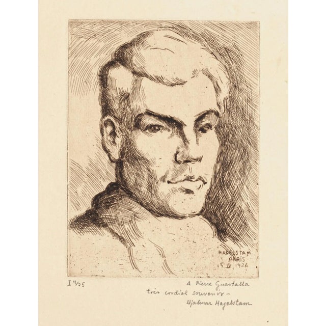Portrait of Pierre Guastalla is an original etching on paper realized in 1926 by Halman Hagelstam (1899-1941) Hand-signed...