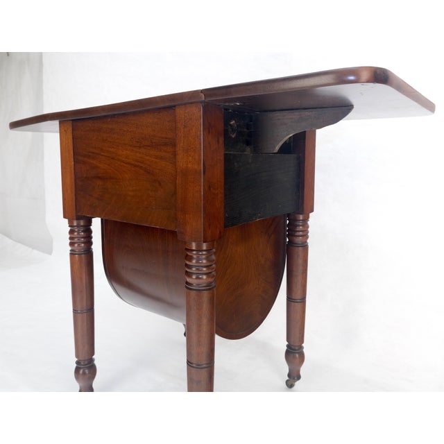 Solid flame Mahogany Turned Legs 3 Drawer Drop Leaf Sewing Stand Cabinet MINT For Sale - Image 4 of 13