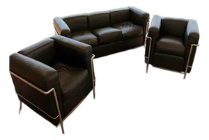 Authentic Cassina Lc2 Three-Piece Seating Group by Le Corbusier, Pierre Jeanneret & Charlotte Perriand.