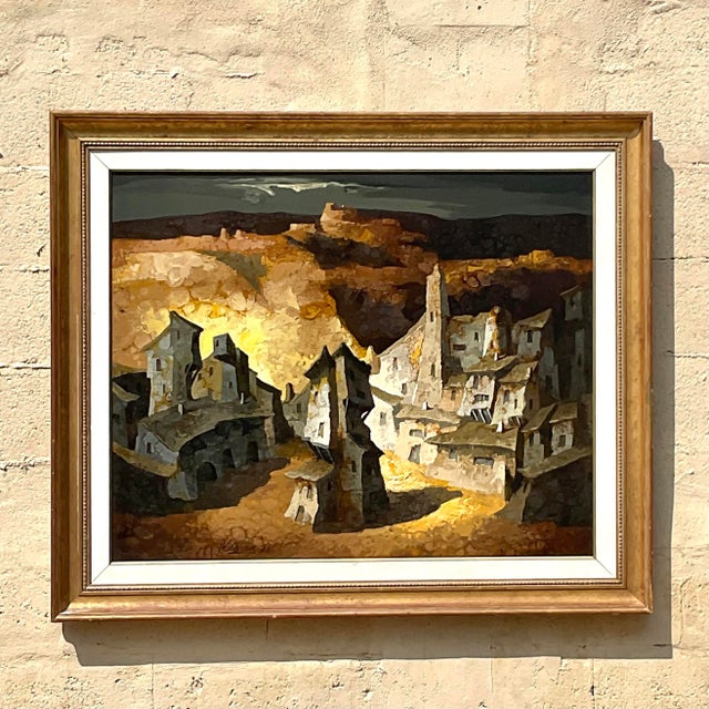 Textile Vintage Boho 70s Original Abstract Oil Painting on Canvas Signed For Sale - Image 7 of 12