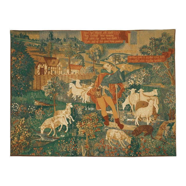 The Medieval Shepherd Silkscreen Tapestry - 200 X 256 Cm (6'7" X 8'5") - Requires Rod Size 6 For Sale