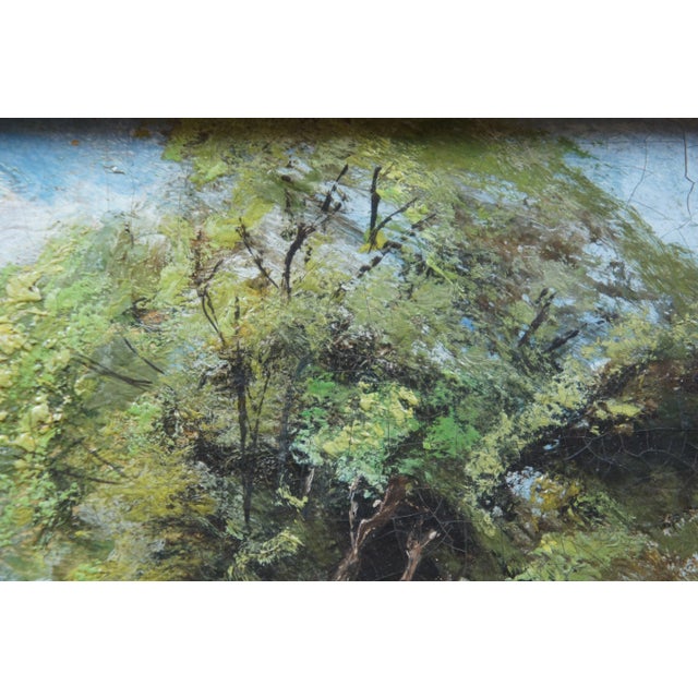 Antique European Fisherman River Cottage Oil Landscape on Canvas by Charles Martin For Sale - Image 9 of 13