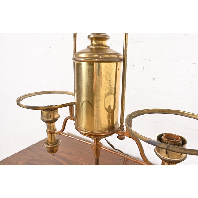 Early 20th Century Antique Tiffany Studios Style Brass Double Arm Student Lamp, Circa 1910 For Sale - Image 5 of 12