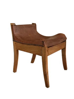 Wood and Leather Stool, Netherlands, 1930s
