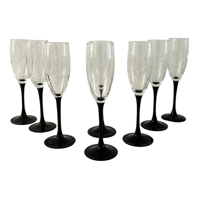 Vintage Ebony Crystal Champagne Flutes - Set of 8 For Sale